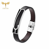 Nautical Anchor Fish Hook Leather Bracelet Stainless Steel Cuff