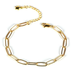 18K Plated Brass Bracelet Leaf Beans Paperclip Chain Adjustable Cuff Wristband