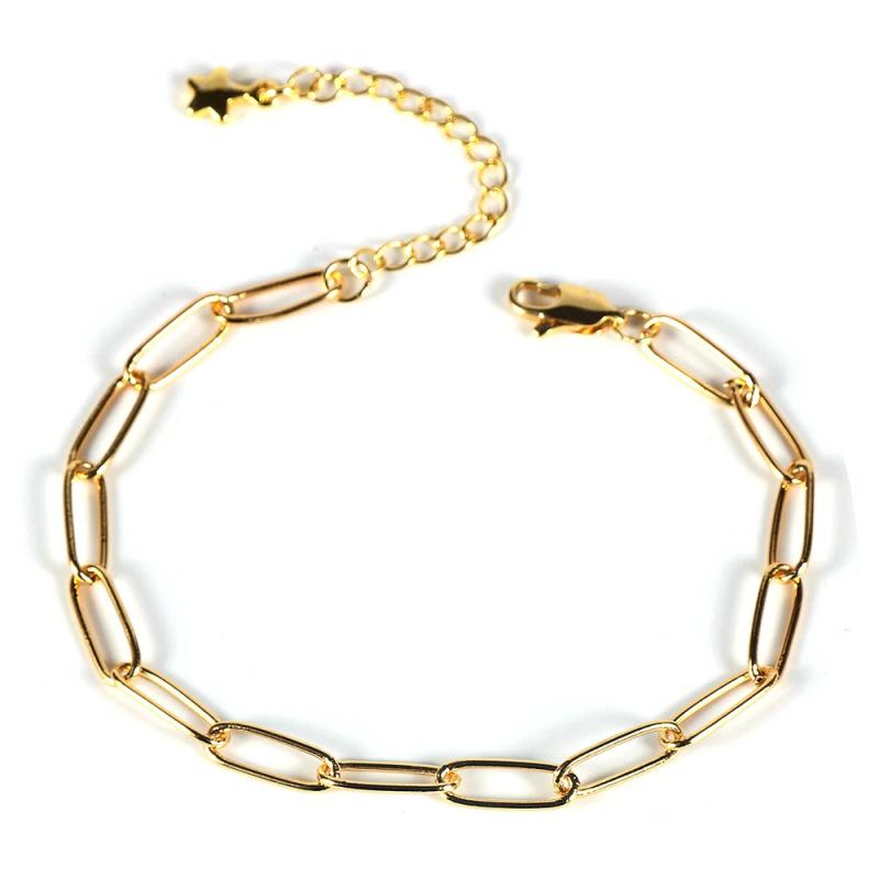 18K Plated Brass Bracelet Leaf Beans Paperclip Chain Adjustable Cuff Wristband