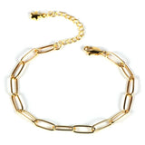 18K Plated Brass Bracelet Leaf Beans Paperclip Chain Adjustable Cuff Wristband