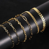 18K Plated Brass Bracelet Leaf Beans Paperclip Chain Adjustable Cuff Wristband