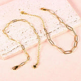 18K Plated Brass Bracelet Leaf Beans Paperclip Chain Adjustable Cuff Wristband