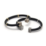 Square Rhinestone Bracelet Leather Bangle Girls Gift