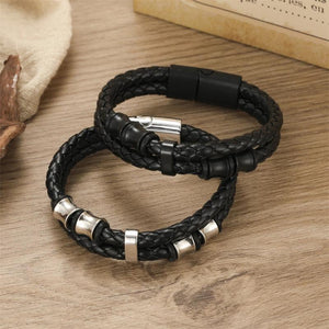 Vintage Weave Double Layer Cuff Magnet Bracelet PU Leather Men