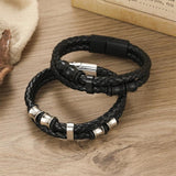 Vintage Weave Double Layer Cuff Magnet Bracelet PU Leather Men