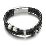 Vintage Weave Double Layer Cuff Magnet Bracelet PU Leather Men
