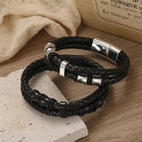 Vintage Weave Double Layer Cuff Magnet Bracelet PU Leather Men