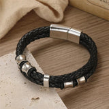 Vintage Weave Double Layer Cuff Magnet Bracelet PU Leather Men