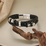 Vintage Weave Double Layer Cuff Magnet Bracelet PU Leather Men