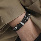 Vintage Weave Double Layer Cuff Magnet Bracelet PU Leather Men