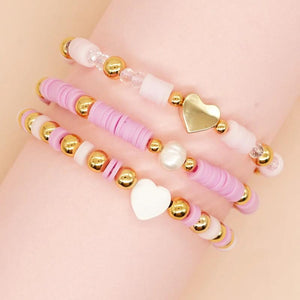 Heart Crystal Beads Bracelet Pink Heishi Friendship Jewelry Y2K