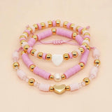Heart Crystal Beads Bracelet Pink Heishi Friendship Jewelry Y2K