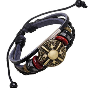 Vintage Punk Metal Charm Bracelet Leather Beads Bangle Retro Wristbands