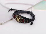 Vintage Punk Metal Charm Bracelet Leather Beads Bangle Retro Wristbands