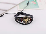 Vintage Punk Metal Charm Bracelet Leather Beads Bangle Retro Wristbands