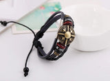 Vintage Punk Metal Charm Bracelet Leather Beads Bangle Retro Wristbands