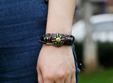 Vintage Punk Metal Charm Bracelet Leather Beads Bangle Retro Wristbands