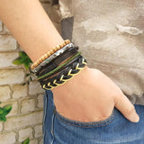 Adjustable Leather Bracelets For Men Multilayer Braided Bangle Charm Jewelry