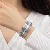 Antique Silver Leaf Feather Open Cuff Bangle Bracelet Women Party Jewelry