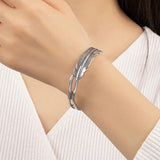 Antique Silver Leaf Feather Open Cuff Bangle Bracelet Women Party Jewelry