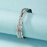 Antique Silver Leaf Feather Open Cuff Bangle Bracelet Women Party Jewelry