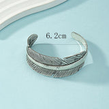 Antique Silver Leaf Feather Open Cuff Bangle Bracelet Women Party Jewelry