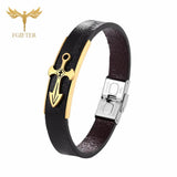 Stainless Steel Leather Bracelet Cross Charms Wristband