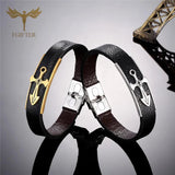 Stainless Steel Leather Bracelet Cross Charms Wristband