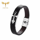 Stainless Steel Leather Bracelet Cross Charms Wristband