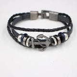 Vintage Punk Layered Hand-Braided Leather Bracelet Charm Anchor Bangle