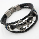 Vintage Punk Layered Hand-Braided Leather Bracelet Charm Anchor Bangle