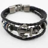 Vintage Punk Layered Hand-Braided Leather Bracelet Charm Anchor Bangle