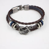 Vintage Punk Layered Hand-Braided Leather Bracelet Charm Anchor Bangle