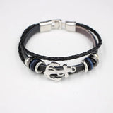 Vintage Punk Layered Hand-Braided Leather Bracelet Charm Anchor Bangle