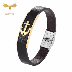 Stainless Steel Anchor Bracelet Leather Wristband Men's Jewelry