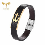 Stainless Steel Anchor Bracelet Leather Wristband Men's Jewelry