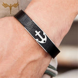 Stainless Steel Anchor Bracelet Leather Wristband Men's Jewelry