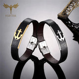 Stainless Steel Anchor Bracelet Leather Wristband Men's Jewelry