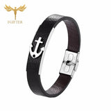 Stainless Steel Anchor Bracelet Leather Wristband Men's Jewelry