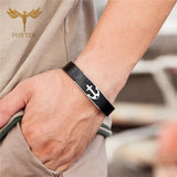 Stainless Steel Anchor Bracelet Leather Wristband Men's Jewelry