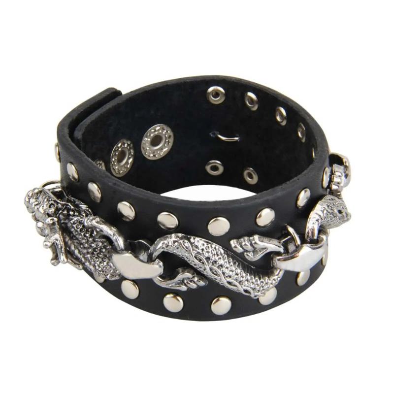 Punk Bracelet PU Leather Adjustable Cuff Bangle for Men Women