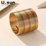 Geometric Wide Cuff Bangles Alloy Colorful Bracelets Punk Jewelry