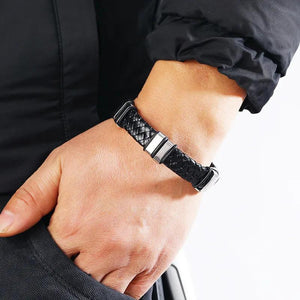 Vintage Leather Braided Bangle Bracelet Retro Stainless Steel Jewelry