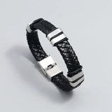 Vintage Leather Braided Bangle Bracelet Retro Stainless Steel Jewelry