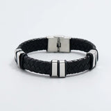 Vintage Leather Braided Bangle Bracelet Retro Stainless Steel Jewelry