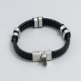 Vintage Leather Braided Bangle Bracelet Retro Stainless Steel Jewelry