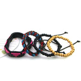 Hippie Punk Red Wood Beads Leather Wrap Bracelet