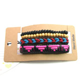 Hippie Punk Red Wood Beads Leather Wrap Bracelet