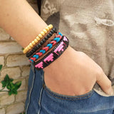 Hippie Punk Red Wood Beads Leather Wrap Bracelet