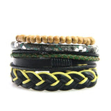 Hippie Punk Red Wood Beads Leather Wrap Bracelet